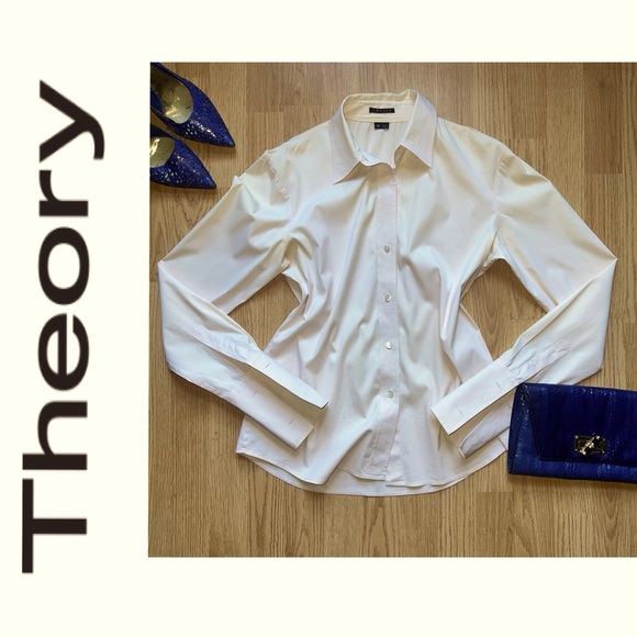 Theory peach coloured button down blouse - Picture 1 of 5